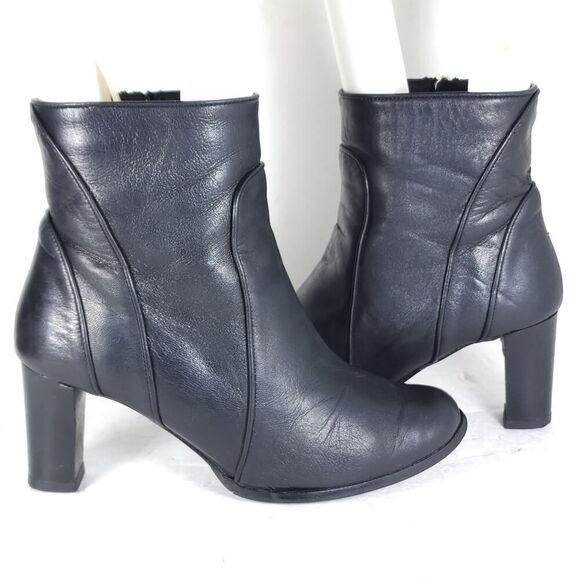 M Grigiarancio Women's US7-7,5 EU38 Black Leather Zip Heeled Ankle Boots Booties - Picture 8 of 15